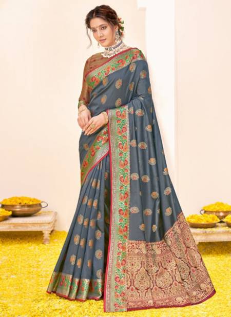 Gray Colour SANGAM RAJBALA New Designer Fancy Festive Wear Silk Saree Collection 7105